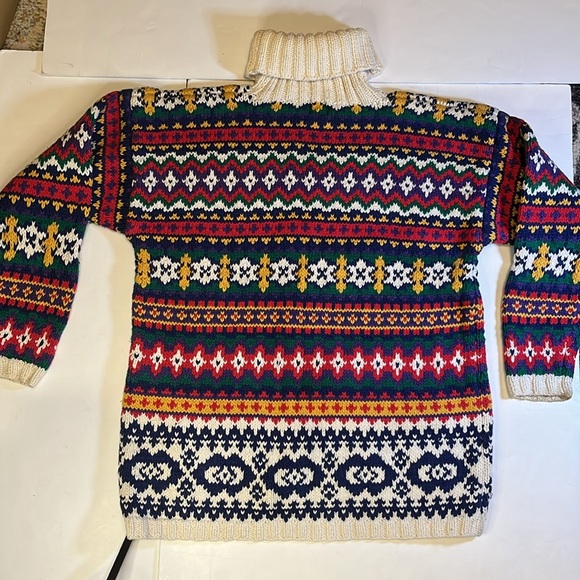 GAP Women’s Fair Isle Turtleneck Sweater Color Block Vintage Medium - Picture 3 of 6